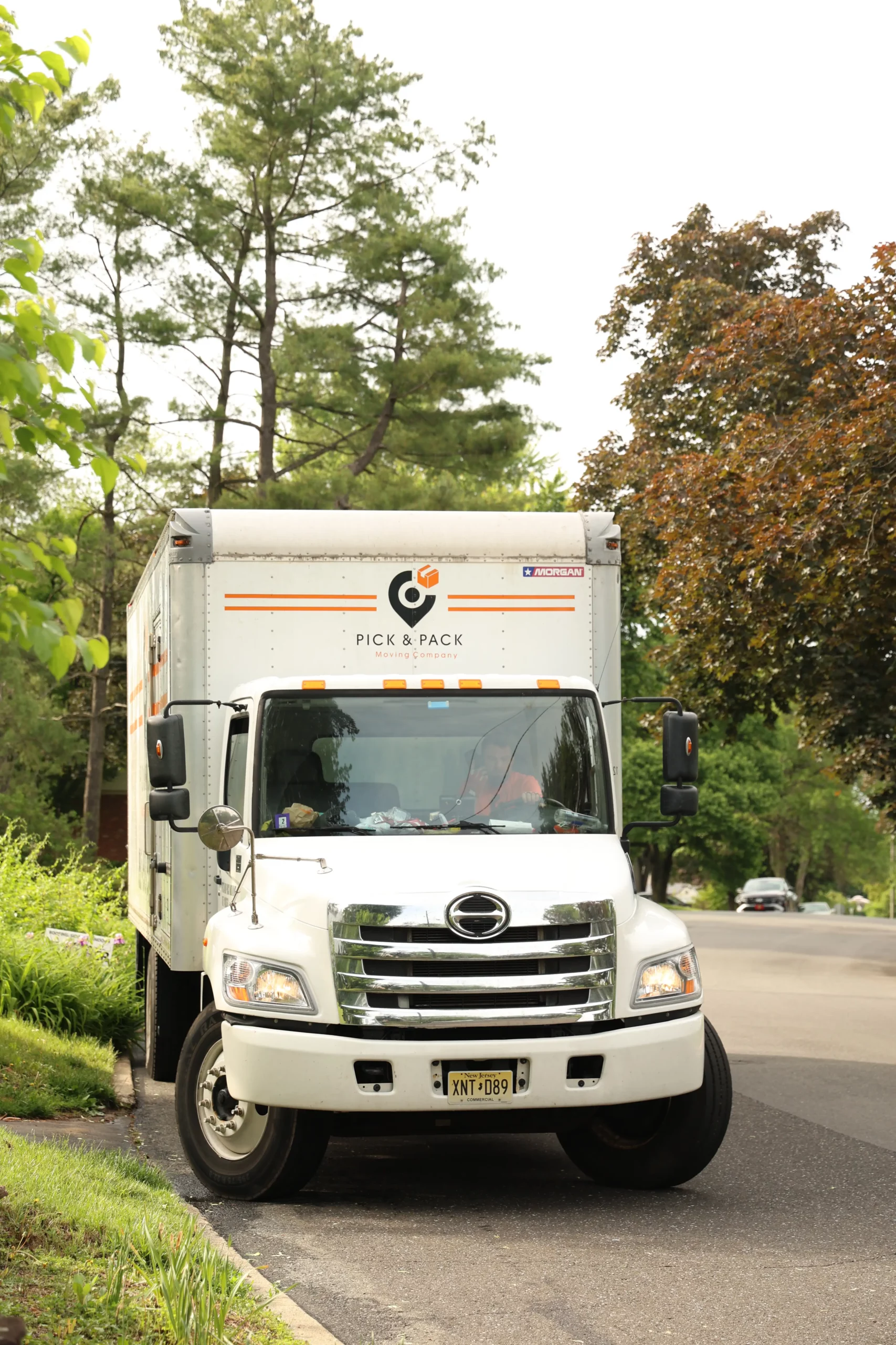 Pick and Pack moving truck on a residential street during a Freehold, NJ job